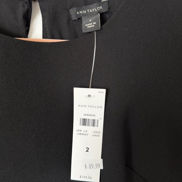 NWT ANN TAYLOR | BLACK SHIFT DRESS BOW DETAIL SHORT SLEEVE | SIZE 2 - Picture 4 of 4